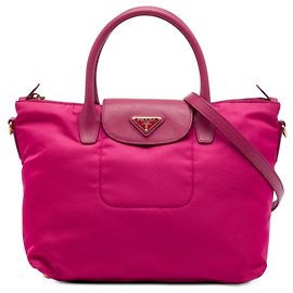Bolsa Satchel Prada em Tessuto com acabamento em Saffiano rosa