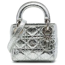 Autre Marque Dior Silver Micro Metallic Crinkled Calfskin Cannage Lady Dior