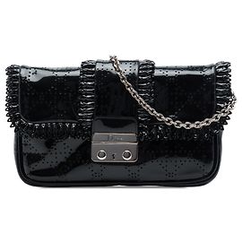 Autre Marque Borsa a tracolla Dior New Lock Ruffle Pouch in vernice Cannage traforata nera