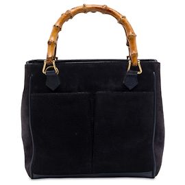 Bolsa Satchel Gucci em camurça azul com bambu