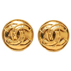 Chanel Gold CC Vergoldete Runde Clip-On Ohrringe