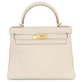 Hermès Borsa Hermes Kelly 28 in pelle Taurillon Clemence Craie