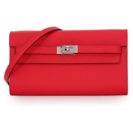 Hermès Portafoglio Hermes Kelly Wallet Long To Go in Rouge Ladew Evercolor
