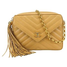 Borsa a tracolla Chanel in vitello grana Beige Gold