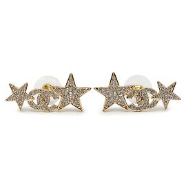 Boucles d'oreilles puces Chanel Coco Mark motif étoile plaquées or et strass