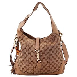 Borsa Hobo Gucci in tela monogram con nappina in bambù