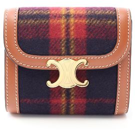 Céline Carteira de Aba Small Celine Triomphe Tartan Check