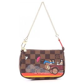Borsa Louis Vuitton Mini Pochette Accessoires Damier Ebene Illustré