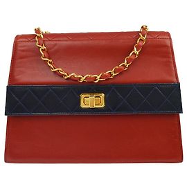 Chanel Vintage Mademoiselle Lock Chain Flap Bicolor Leather