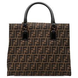 Fendi Zucca Tote Bag Braun Schwarz Leder und Canvas