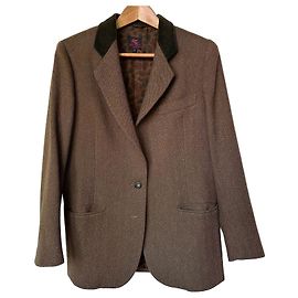 Etro braune Wolljacke mit Samtkragen