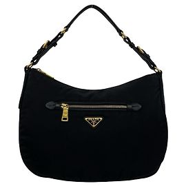 Prada Triangle Logo Hardware Tessuto Pocono Nylon Leather Handbag