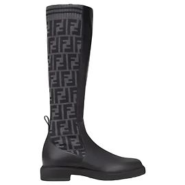 Botas altas Fendi FF Jacquard de cuero y tela Negras