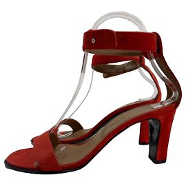 Hermès Orange Red Suede Strap High Heel Sandals