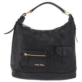 Miu Miu Bolso Tote de Piel Grande con Bolsillo Frontal con Cremallera