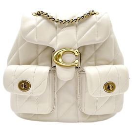 Mochila Coach Tabby em couro acolchoado branco e dourado