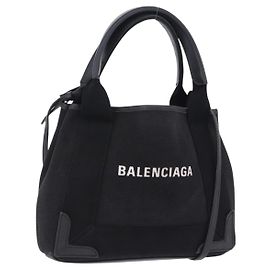 Borsa a mano BALENCIAGA Navy Cabas XS Canvas Black Silver 390346 Auth 201237A