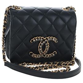 Borsa a tracolla CHANEL Matelasse con catena in pelle d'agnello nera e oro CC Auth 200775SM