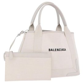 Borsa a mano BALENCIAGA Navy Cabas Canvas Ivory Silver 339933 Auth 202675A