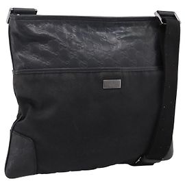 GUCCI GG Canvas Guccissima Schultertasche Canvas Black Silver 161822 Auth 200724