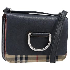 BURBERRY Nova Check Schultertasche Canvas Beige Silver Auth 199844A