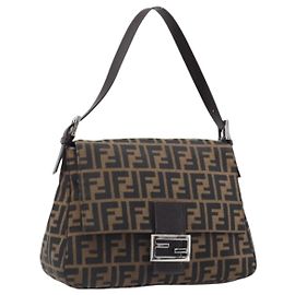Borsa a Tracolla FENDI Zucca Canvas Mamma Baguette Nero Marrone Auth 200695V