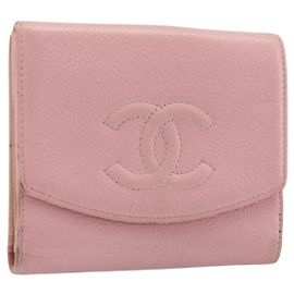 CHANEL Wallet Caviar Skin Pink Gold CC Auth 202731