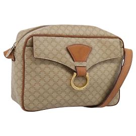 Céline Bolsa de Ombro CELINE Macadam Canvas PVC Bege Gold Auth 202679