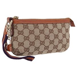 Pouch GUCCI GG Canvas Beige Gold 152507 Auth 197288V