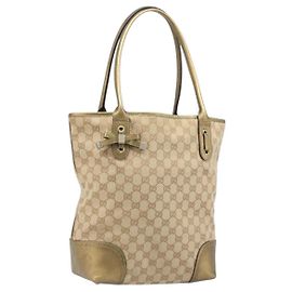 GUCCI GG Canvas Pretty Tote Bag Beige Gold 181779 Auth 200725A