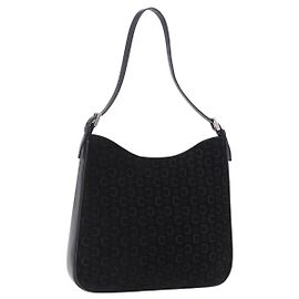 Céline CELINE C Macadam Canvas Schultertasche Suede Black Silver Auth 202665A
