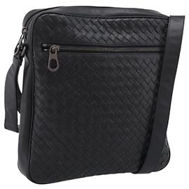 Sac à épaule BOTTEGA VENETA INTRECCIATO en cuir noir argent Auth mr2878V