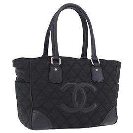 Borsa Tote CHANEL Paris New York Line Matelasse Nylon Nero Argento CC Auth 203206A