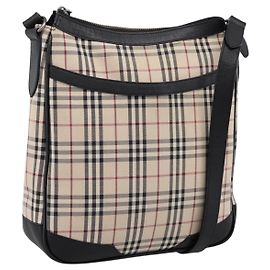 BURBERRY Nova Check Schultertasche Canvas Beige Silver Auth ka6064