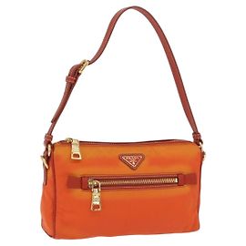 Bolso de hombro PRADA Nylon Orange Gold Auth 202922A