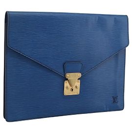 LOUIS VUITTON Epi Porte Documents Senateur Clutch Bag Blue M54455 LV Auth 202853