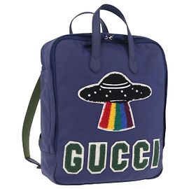 Zaino GUCCI RON HERMAN Canvas Navy Silver 477875 Auth 200358M