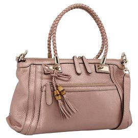 GUCCI Bella Bamboo Hand Bag Leather 2way Pink Gold 282300 Auth am12618A