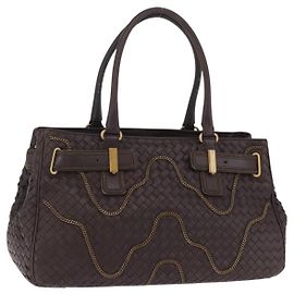 Bolso BOTTEGA VENETA INTRECCIATO de cuero marrón con detalles dorados 169754 Auth 201163V