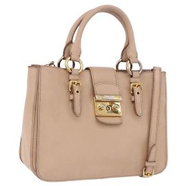 Bolso de mano Miu Miu de piel 2way Beige Gold Auth 203009