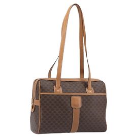 Céline Bolsa de Ombro CELINE Macadam Canvas PVC Leather Brown Gold Auth mr2905