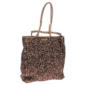 Saco Tote Miu Miu Couro Lantejoulas 2way Beige Gold Auth 202996M