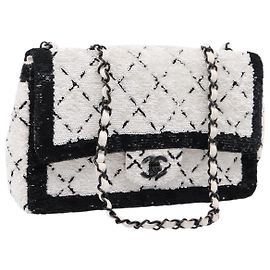 Bolso de hombro CHANEL Chain Matelasse 25 de lentejuelas blanco CC Auth 202896SM