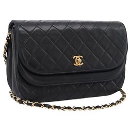 Borsa a tracolla CHANEL Matelasse con catena in pelle d'agnello nera e oro CC Auth 203454V
