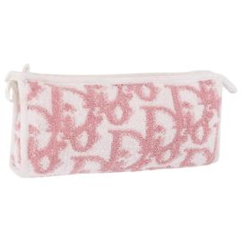Pouch Christian Dior Trotter Canvas Pile Pink Auth 203042