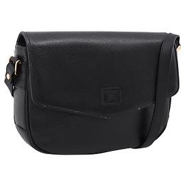 Bolso de hombro Burberrys de cuero negro y dorado Auth 203404