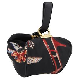 Pouch Salvatore Ferragamo Gancini Nylon Nero Tono Oro Auth 200166