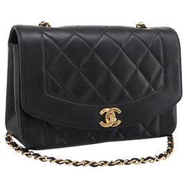 Borsa a tracolla CHANEL Diana Chain in pelle d'agnello nera con dettagli dorati CC Auth ka6172SAV