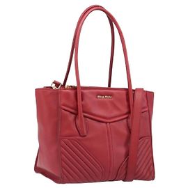 Borsa Tote Miu Miu in pelle 2 vie rossa tono oro Auth ka6072A