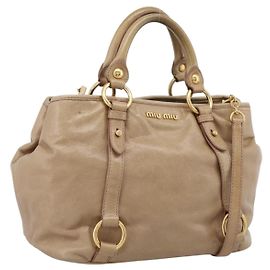 Bolso de mano Miu Miu Vitellolux 2way Beige Gold Auth 202892V